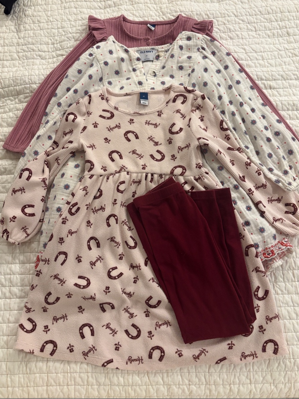 Girls Old Navy Long Sleeved Dress 6T 3 Pack with Maroon Leggings